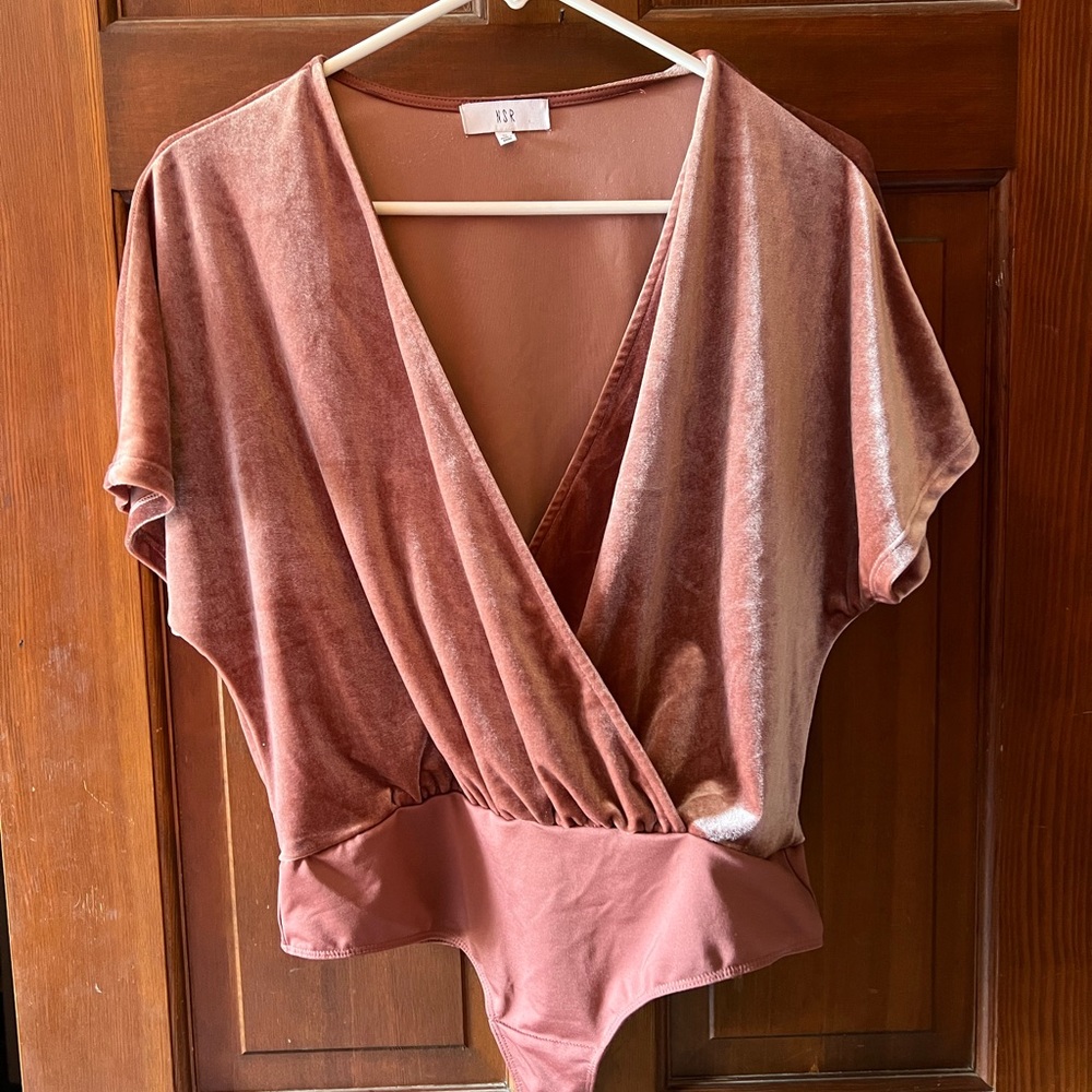 Pink velvet wrap style bodysuit